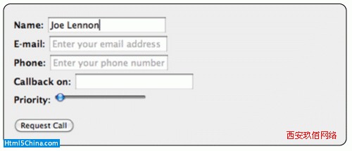 �@ʾ�����ı�ݔ���ֶΣ�Name��Email��Phone��Callback on �� Priority��Name �ֶξ������� Joe Lennon��Email �� Phone �ֶξ��л�ɫռλ���ı����ײ��İ��o�顮Request call����